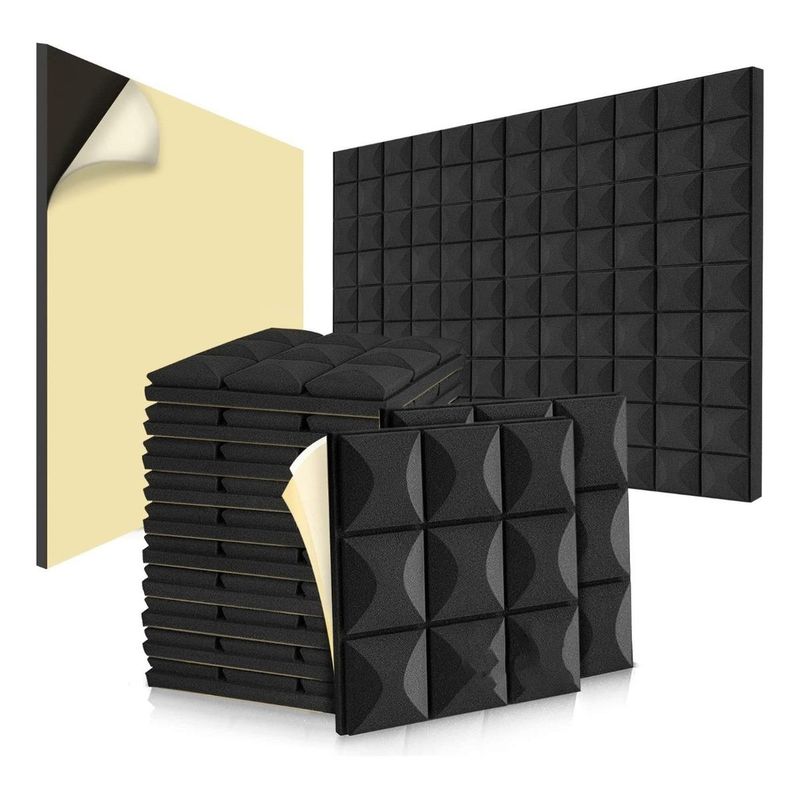 GENERICO - Panel Acústico Rombo Negro Autoadhesivo para Aislamiento Soundproof