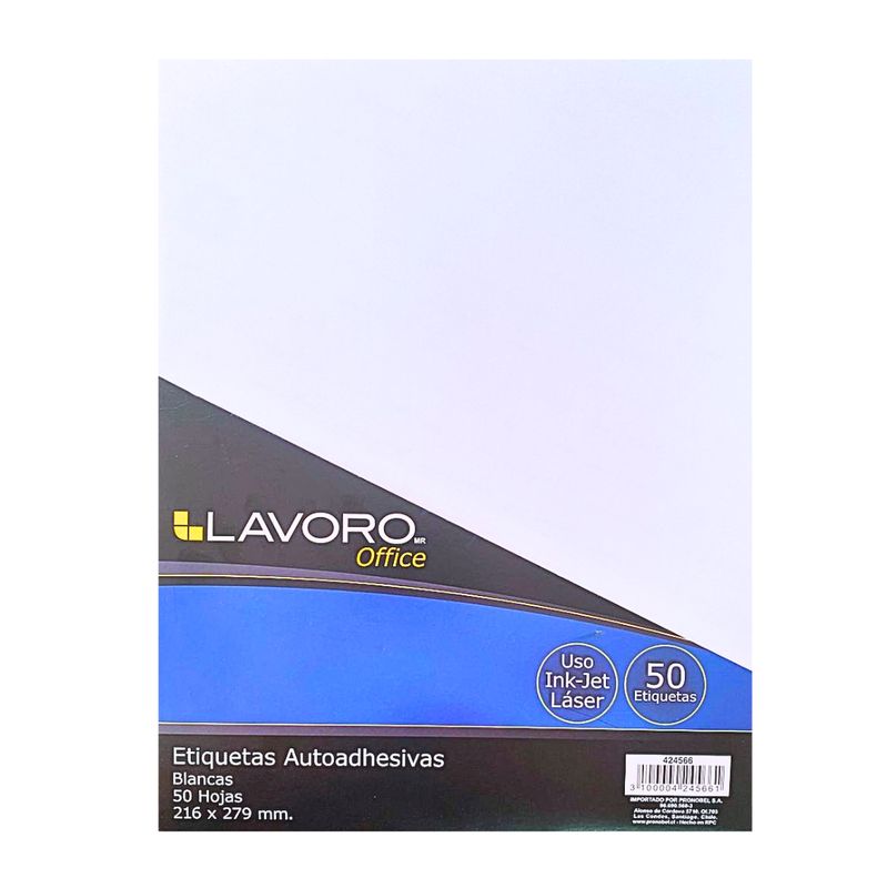 LAVORO - Etiquetas Blancas Autoadhesiva Pack 50 Hojas Formato A4 Mate