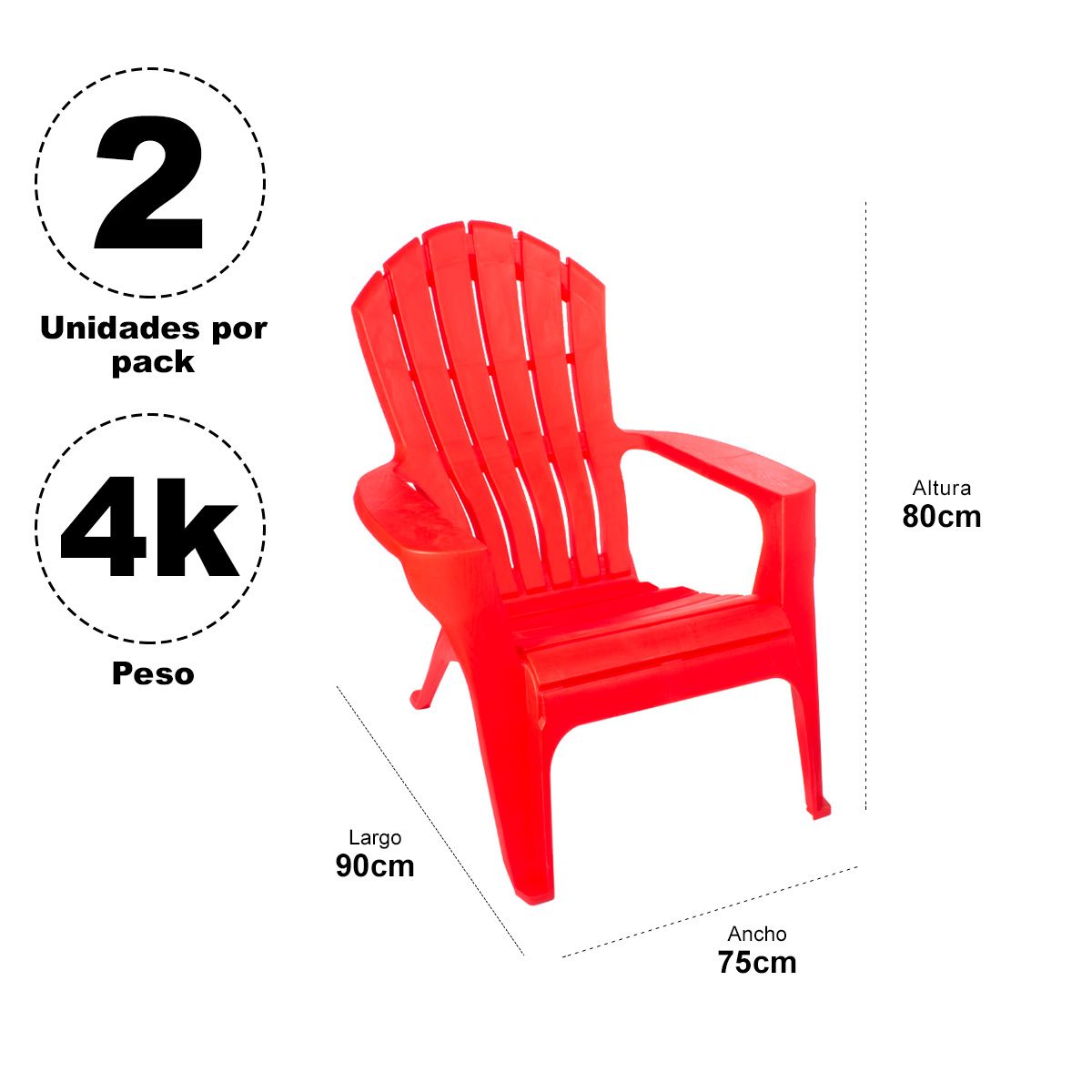FOLD - Pack 2 Sillas Modelo Adirondack Rojas
