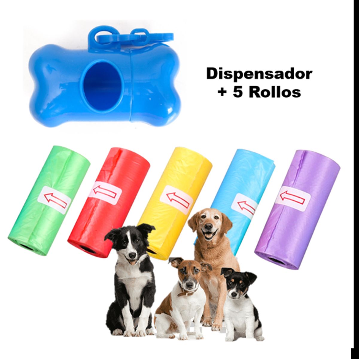 MASCO TODO - Dispensador de Bolsas Excremento Mascotas + 5 Rollo de Bolsa