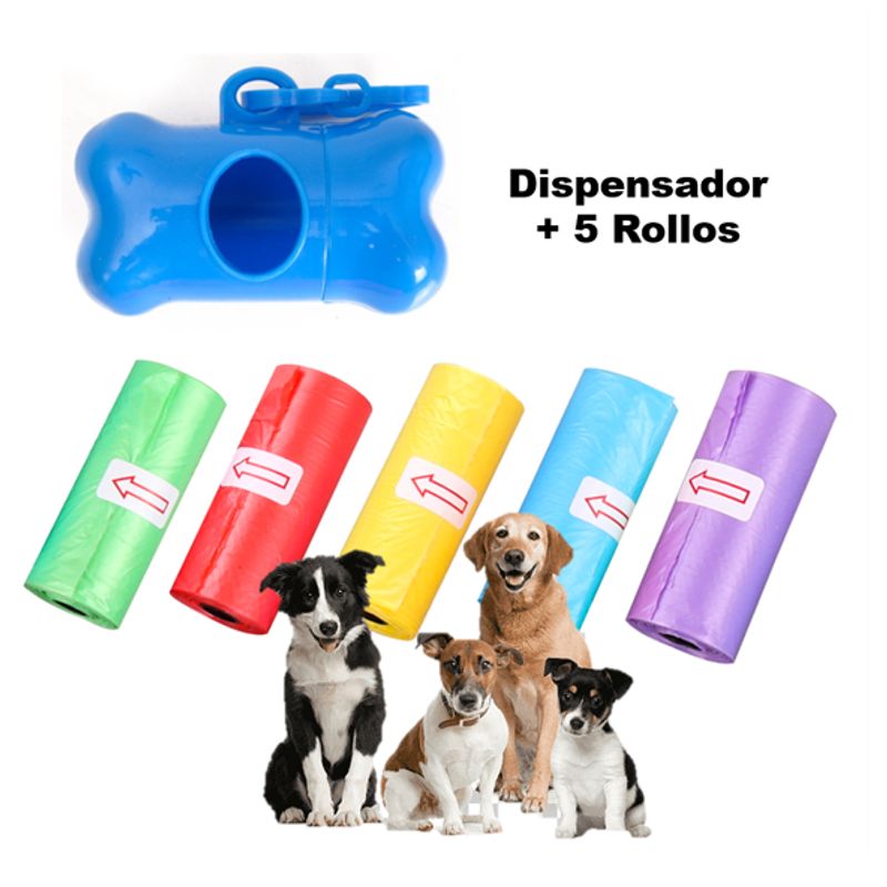 GENERICO - Dispensador de Bolsas Excremento Mascotas + 5 Rollo de Bolsa