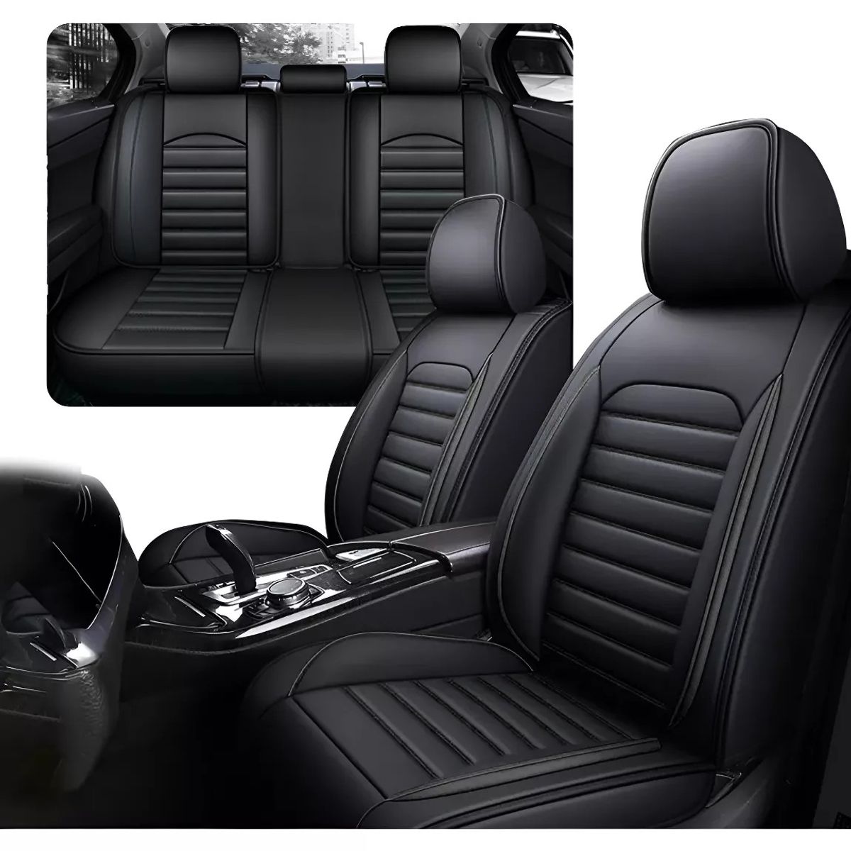 MUNDO MAGIA - Funda Cubre Asiento Ecocuero Set 5 Asientos Color Negro