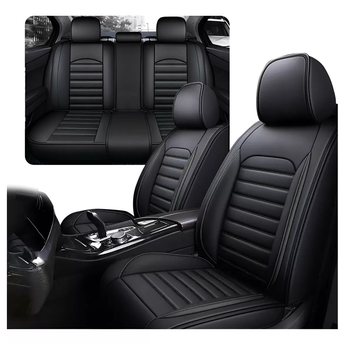 MUNDO MAGIA - Funda Cubre Asiento Ecocuero Set 5 Asientos Color Negro