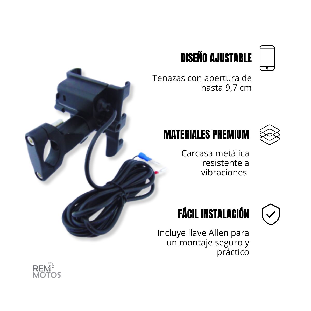 GENERICO - Porta Smartphone para Moto con USB de Carga  Soporte Metálico Seguro