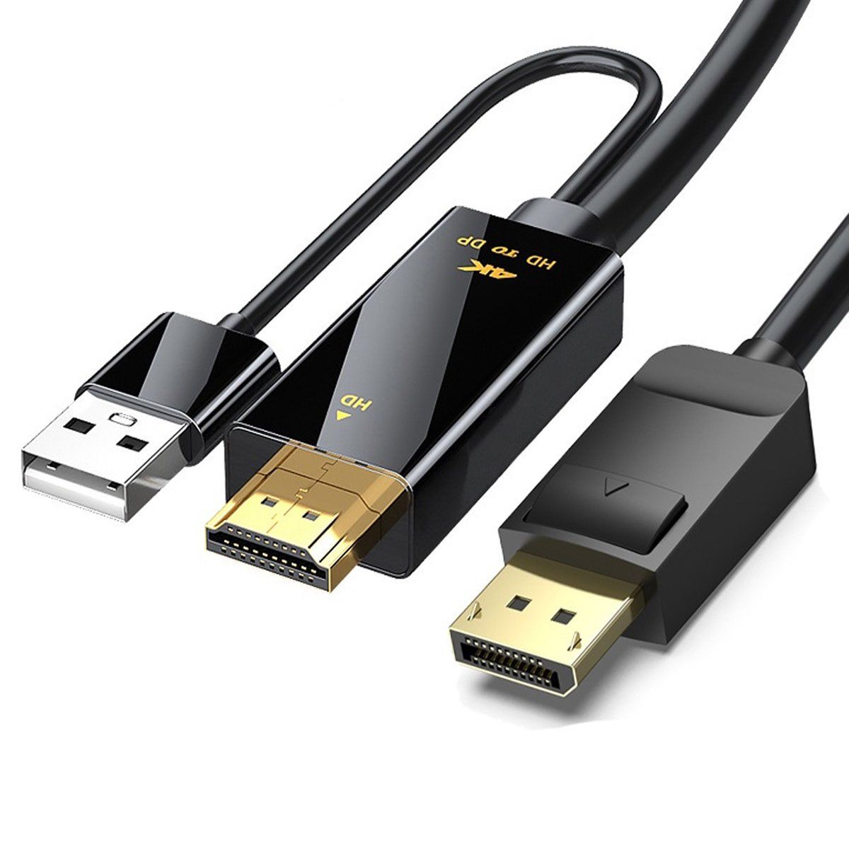 GENERICO - CABLE HDMI A DISPLAY PORT 1,8 METROS, NEGRO. ENERGIZADO POR USB.