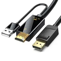 GENERICO - CABLE HDMI A DISPLAY PORT 1,8 METROS, NEGRO. ENERGIZADO POR USB.