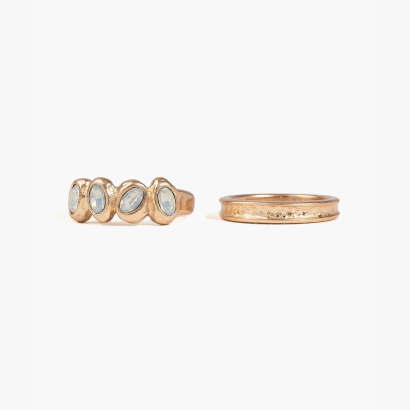 LOUNGE - Set Anillos Boho Piedras Dorado