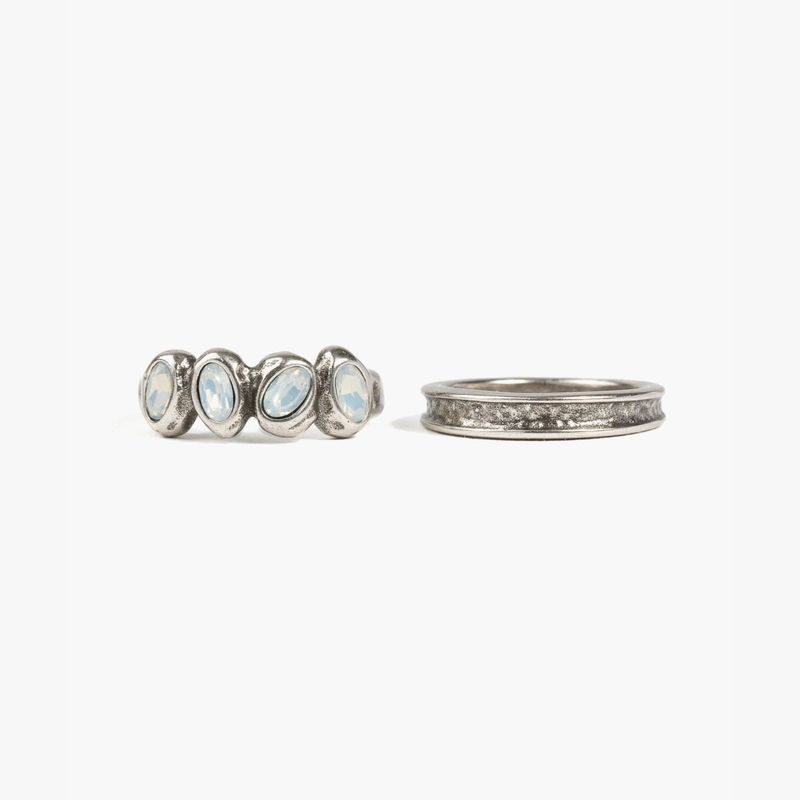 LOUNGE - Set Anillos Boho Piedras Plateado