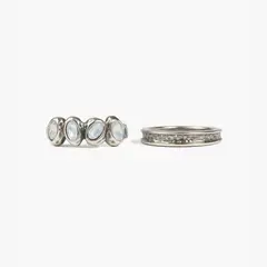 LOUNGE - Set Anillos Boho Piedras Plateado