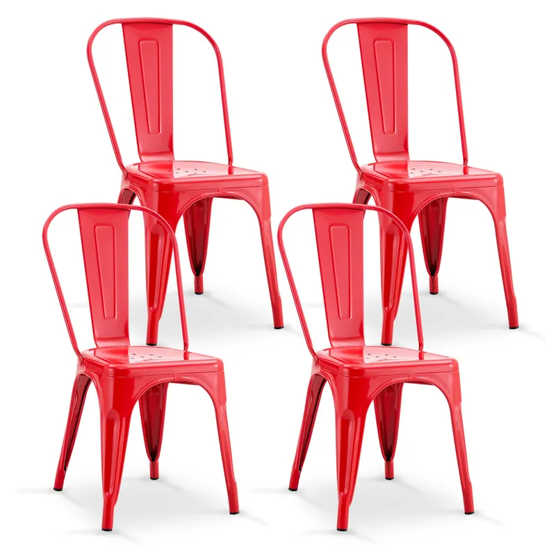 NOVAHUS - Pack De 4 Silla Metal Tolix Rojo.