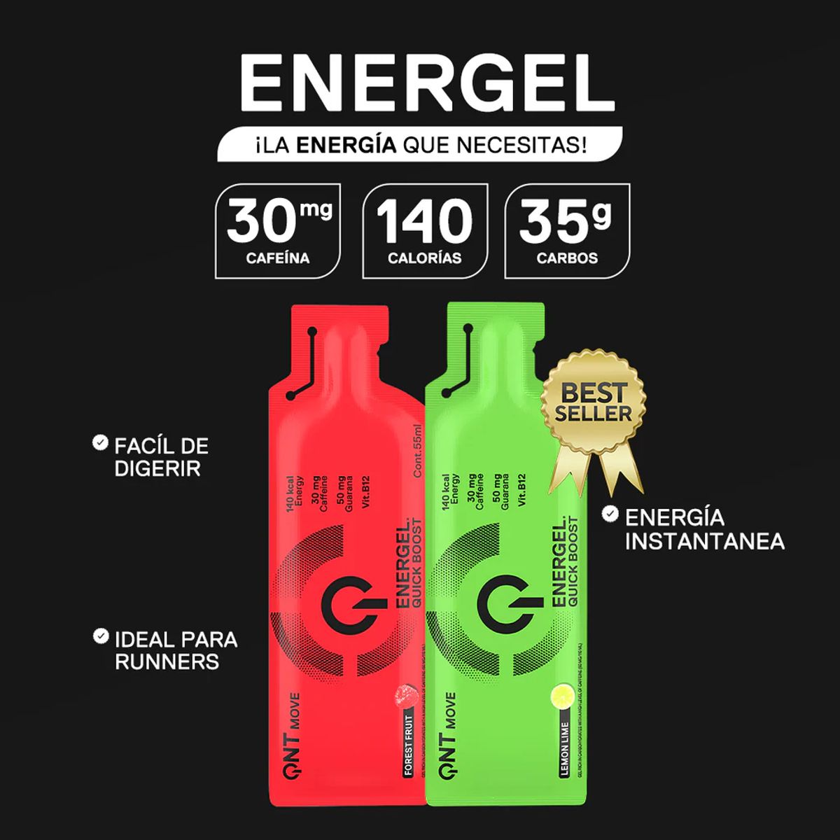 QNT - Pack x 25 Sachet Geles Energeticos Frutos Rojos 55ml QNT