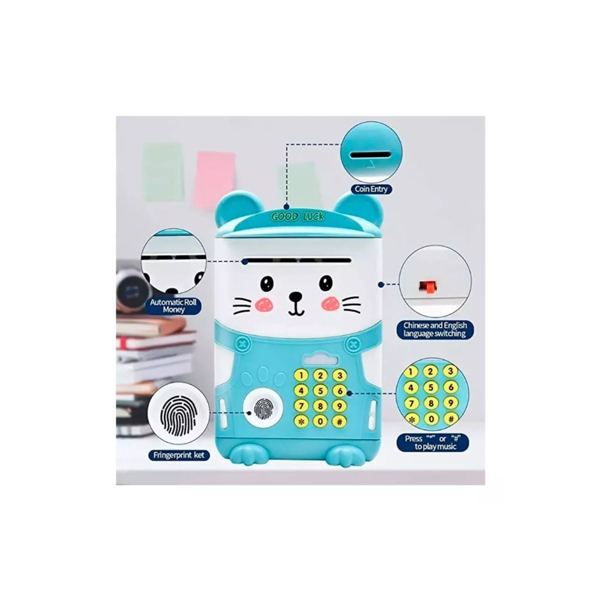 RAF - Alcancía Gato Ahorro Automática Contraseña Sonido Y Huella