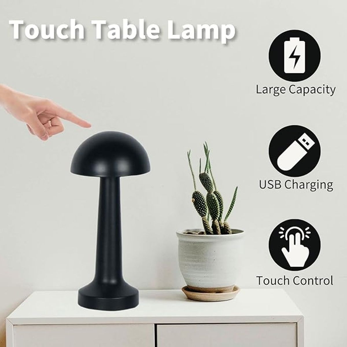 OEM - LAMPARA TOUCH HONGO RECARGABLE NEGRO