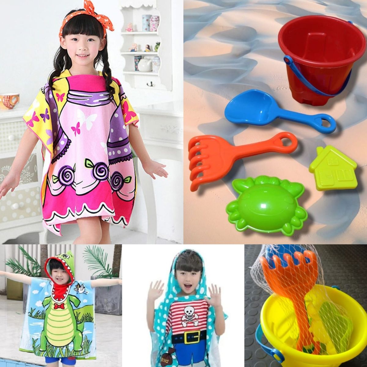 Kit de Playa Infantil 5 Piezas más Toalla con Capucha, marca GENERICO - Foto Principal