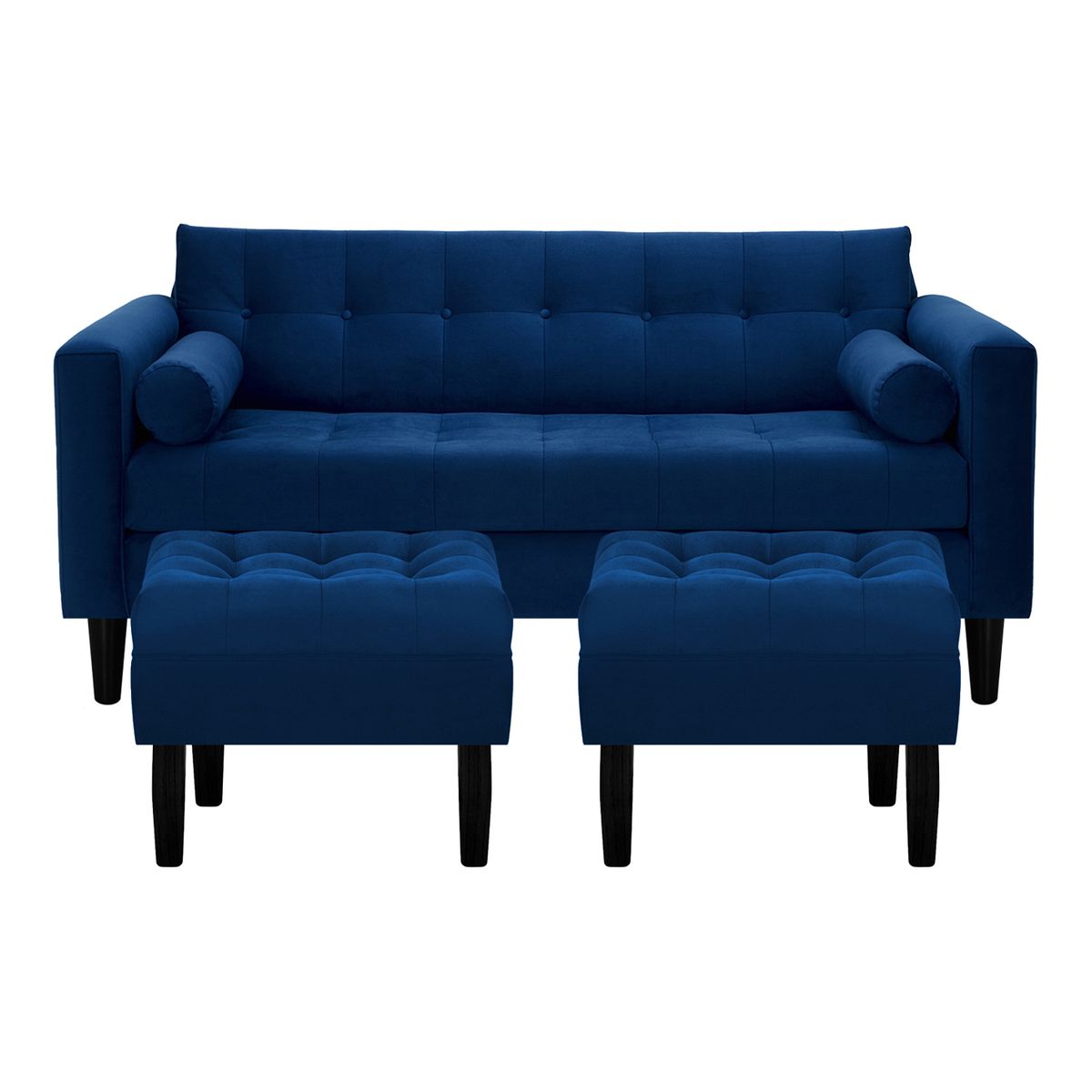 BODEVIR - Sofa Retro 3C+2 Pouf Felpa 00 Azul Marino