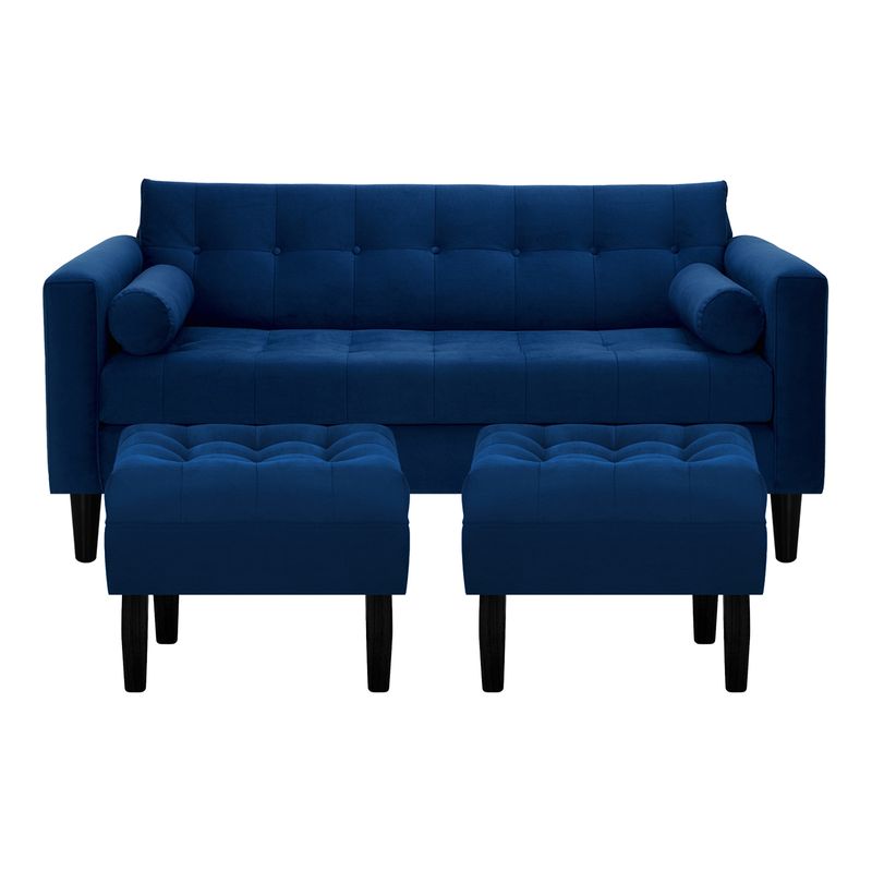 BODEVIR - Sofa Retro 3C+2 Pouf Felpa 00 Azul Marino