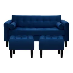 BODEVIR - Sofa Retro 3C+2 Pouf Felpa 00 Azul Marino