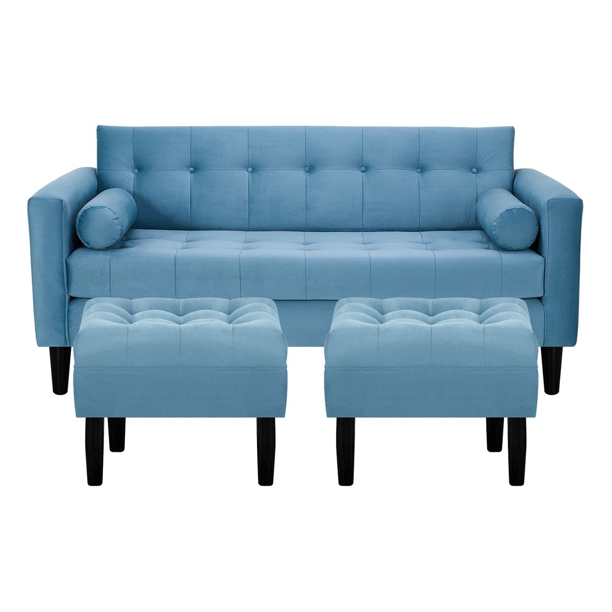 BODEVIR - Sofa Retro 3C+2 Pouf Felpa 00 Azul Petroleo