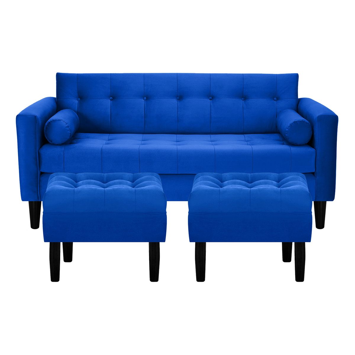 BODEVIR - Sofa Retro 3C+2 Pouf Felpa 00 Azul Rey