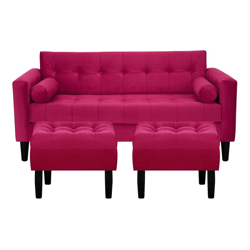 BODEVIR - Sofa Retro 3C+2 Pouf Felpa 00 Burdeo