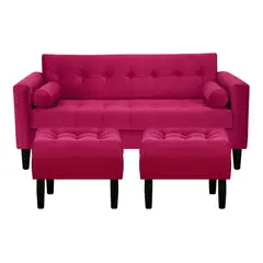 BODEVIR - Sofa Retro 3C+2 Pouf Felpa 00 Burdeo