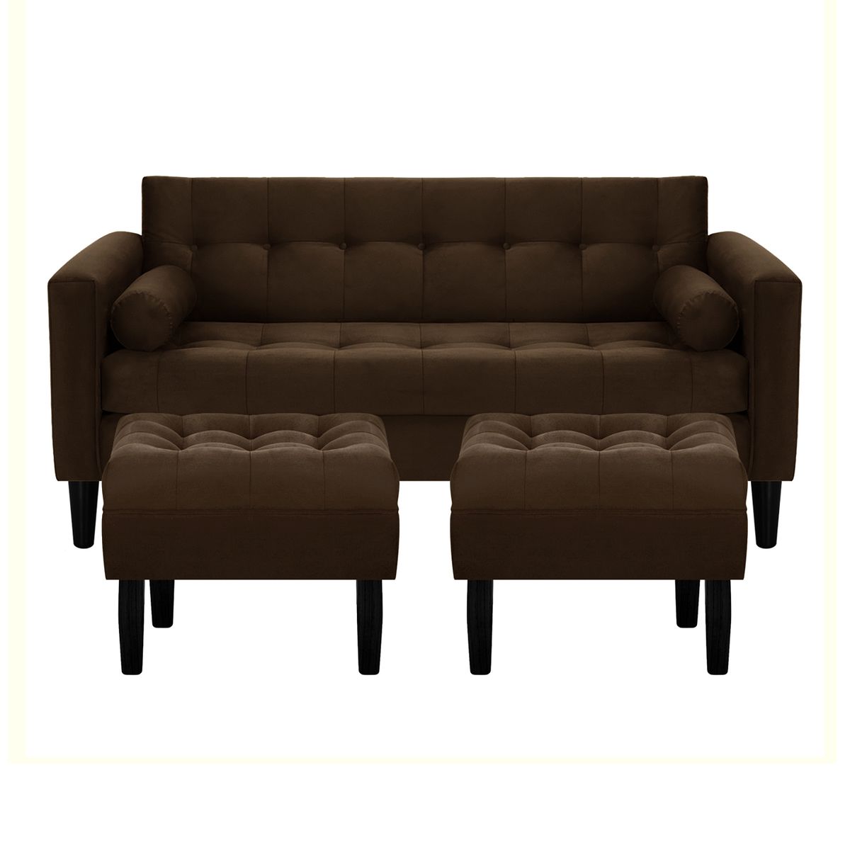 BODEVIR - Sofa Retro 3C+2 Pouf Felpa 00 Chocolate