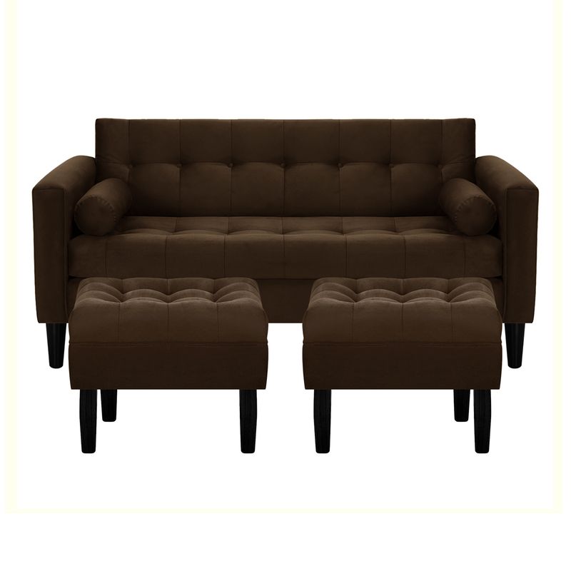 BODEVIR - Sofa Retro 3C+2 Pouf Felpa 00 Chocolate