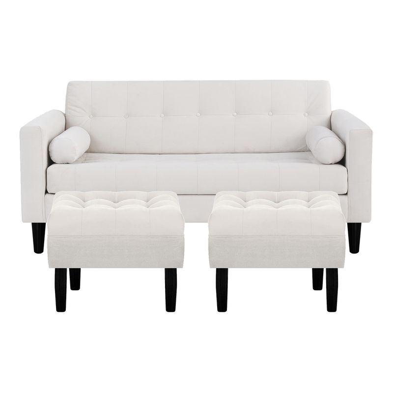 BODEVIR - Sofa Retro 3C+2 Pouf Felpa 00 Crudo
