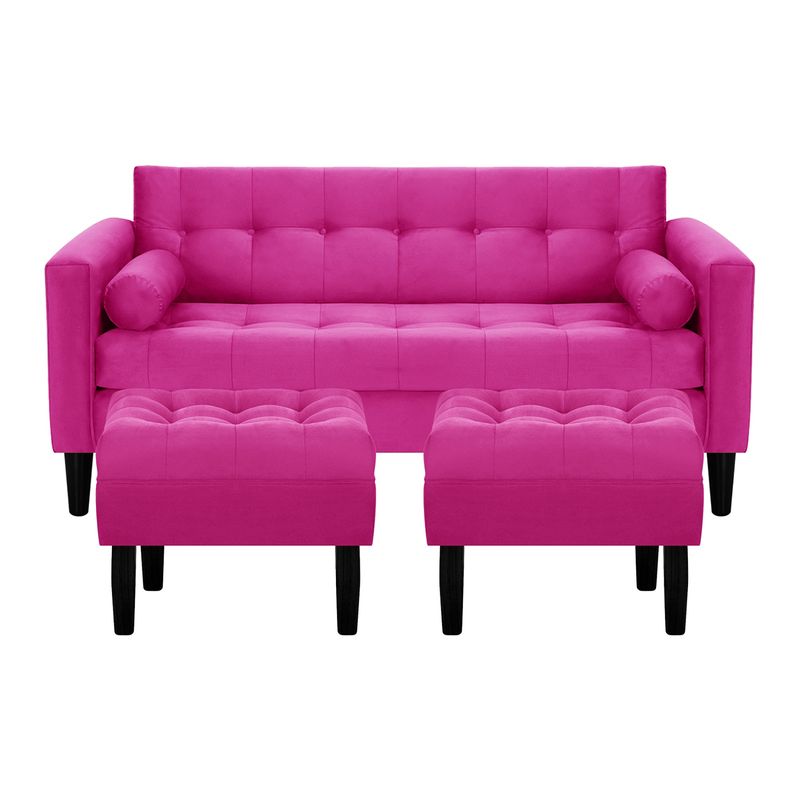 BODEVIR - Sofa Retro 3C+2 Pouf Felpa 00 Fucsia