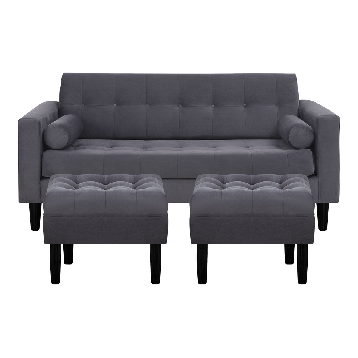 BODEVIR - Sofa Retro 3C+2 Pouf Felpa 00 Gris