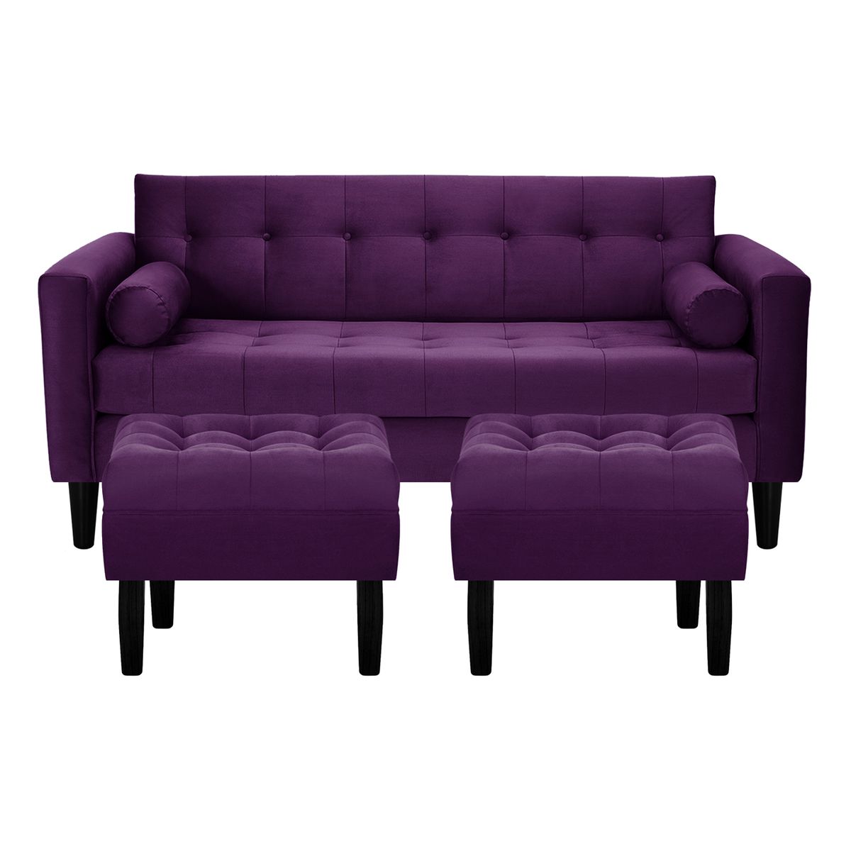 BODEVIR - Sofa Retro 3C+2 Pouf Felpa 00 Morado