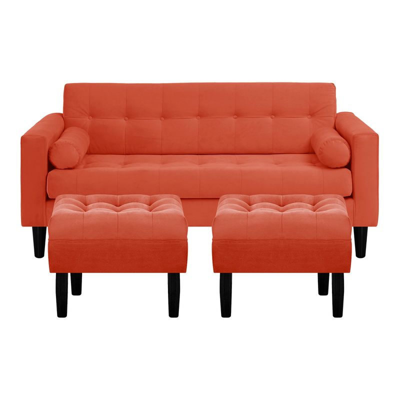 BODEVIR - Sofa Retro 3C+2 Pouf Felpa 00 Naranjo
