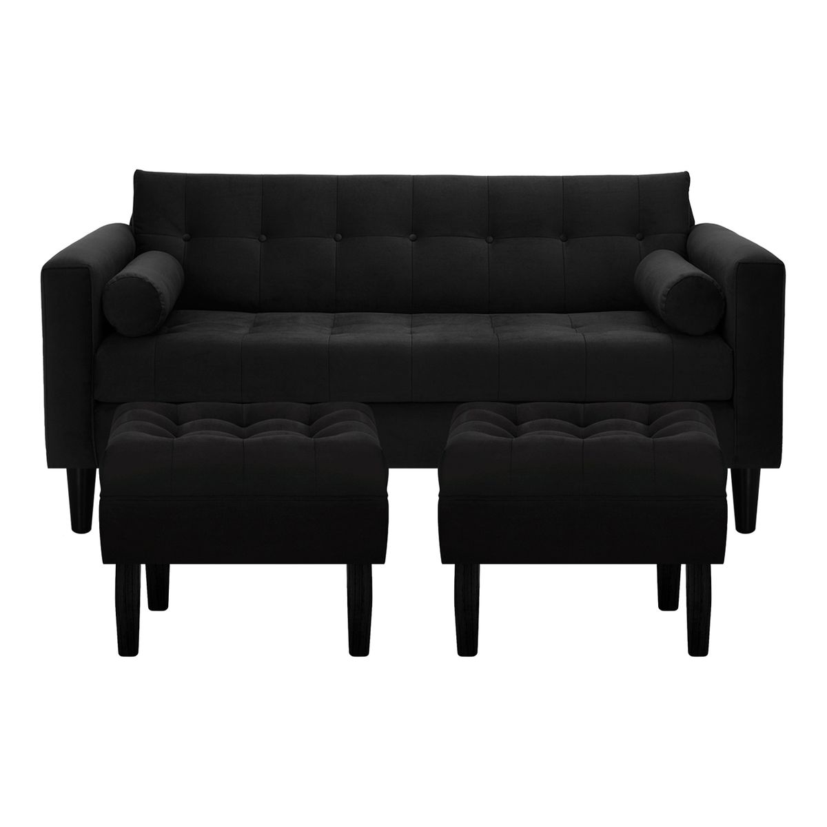 BODEVIR - Sofa Retro 3C+2 Pouf Felpa 00 Negro