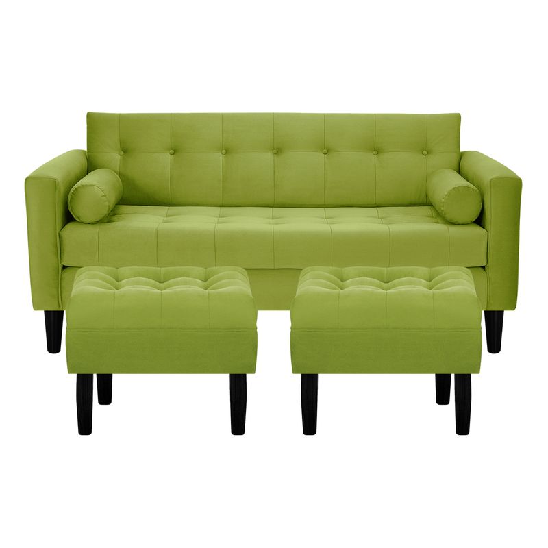 BODEVIR - Sofa Retro 3C+2 Pouf Felpa 00 Pistacho