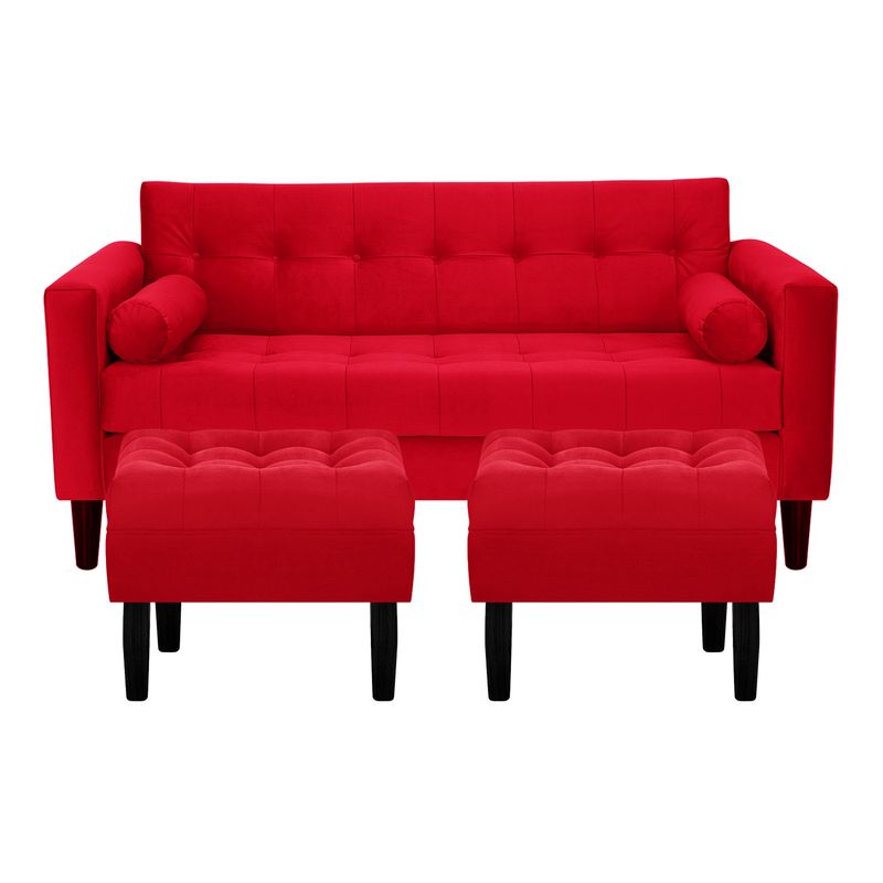 BODEVIR - Sofa Retro 3C+2 Pouf Felpa 00 Rojo