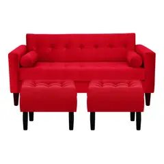 BODEVIR - Sofa Retro 3C+2 Pouf Felpa 00 Rojo