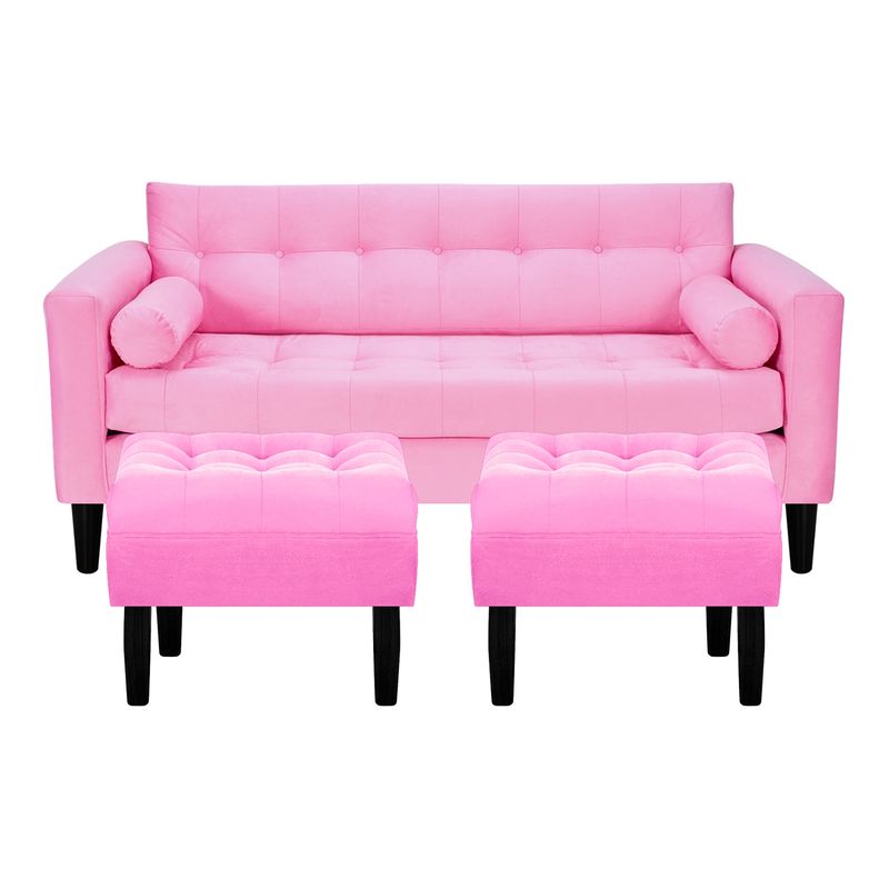 BODEVIR - Sofa Retro 3C+2 Pouf Felpa 00 Rosado