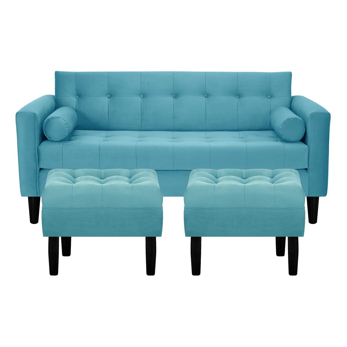 BODEVIR - Sofa Retro 3C+2 Pouf Felpa 00 Turquesa