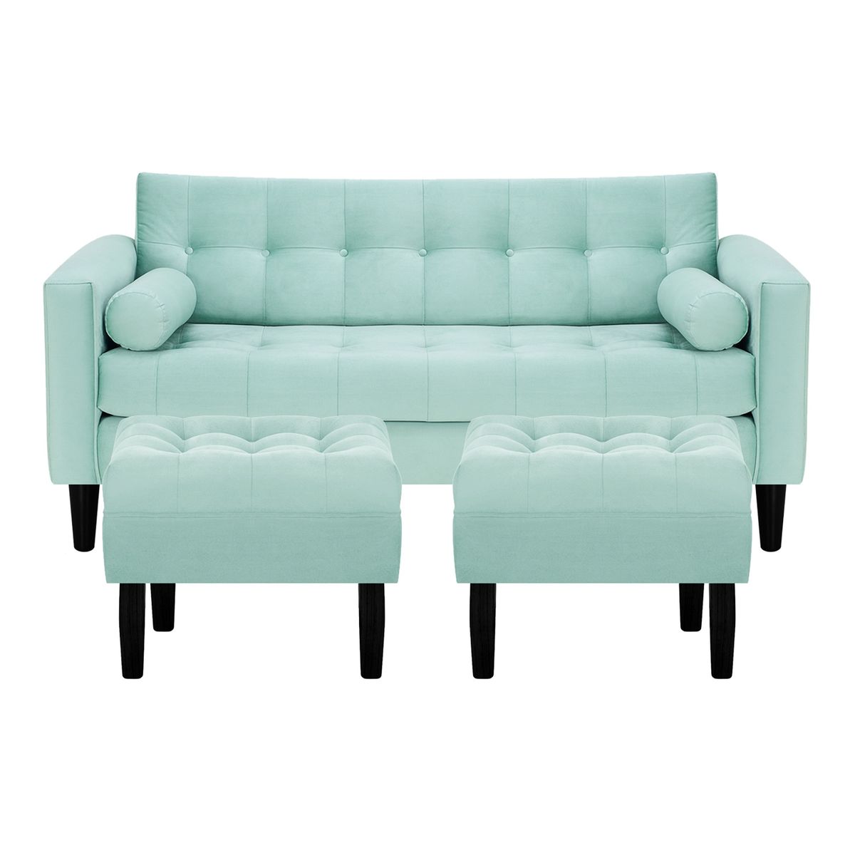BODEVIR - Sofa Retro 3C+2 Pouf Felpa 00 Verde Agua