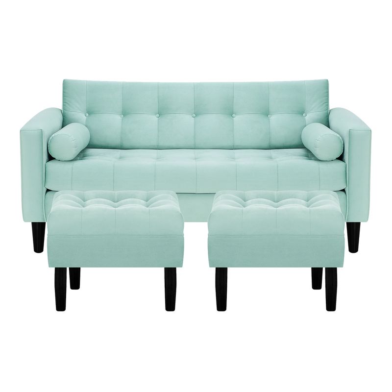 BODEVIR - Sofa Retro 3C+2 Pouf Felpa 00 Verde Agua