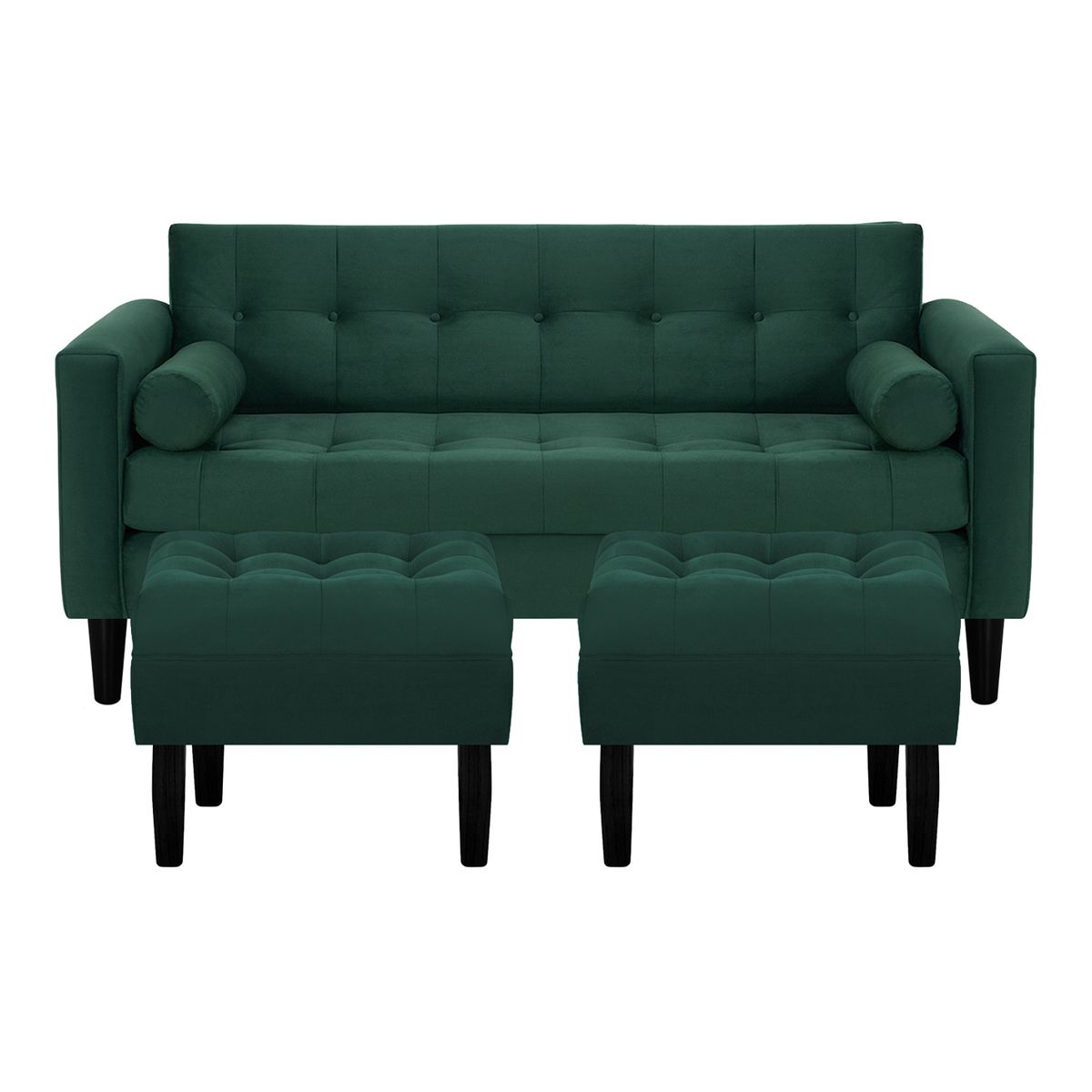 BODEVIR - Sofa Retro 3C+2 Pouf Felpa 00 Verde Botella