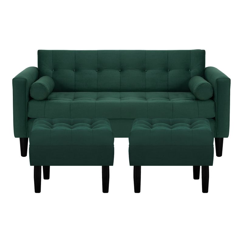 BODEVIR - Sofa Retro 3C+2 Pouf Felpa 00 Verde Botella