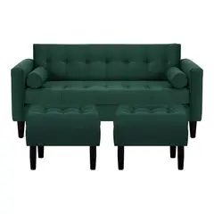 BODEVIR - Sofa Retro 3C+2 Pouf Felpa 00 Verde Botella