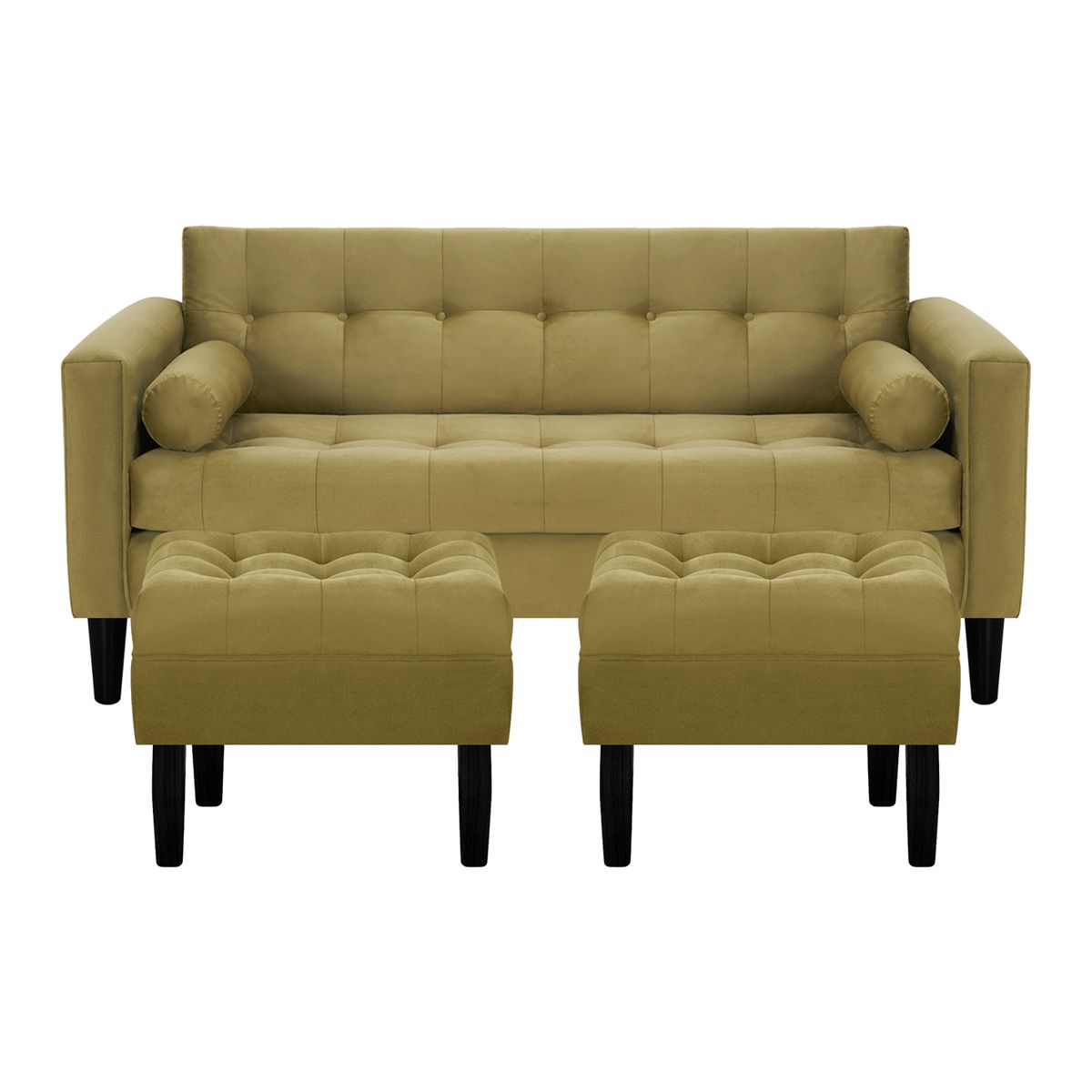 BODEVIR - Sofa Retro 3C+2 Pouf Felpa 00 Verde Musgo