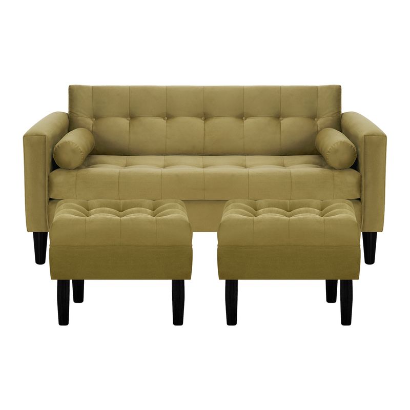 BODEVIR - Sofa Retro 3C+2 Pouf Felpa 00 Verde Musgo