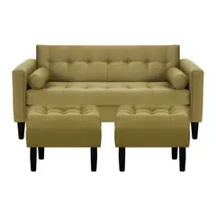 BODEVIR - Sofa Retro 3C+2 Pouf Felpa 00 Verde Musgo