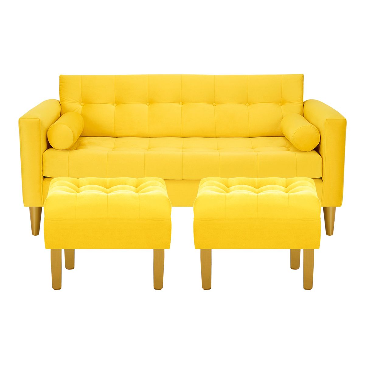 BODEVIR - Sofa Retro 3C+2 Pouf Felpa 01 Amarillo