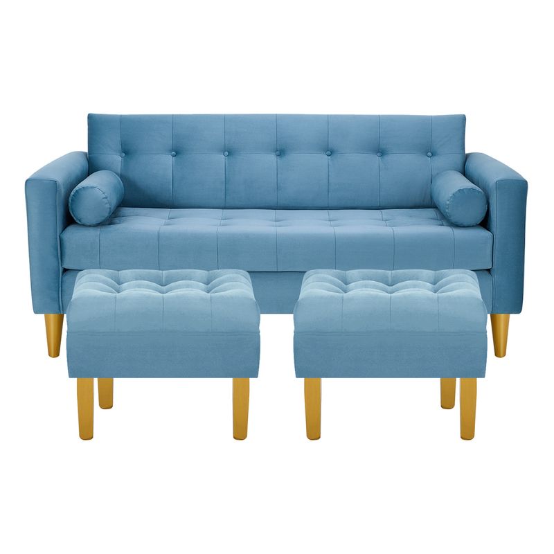 BODEVIR - Sofa Retro 3C+2 Pouf Felpa 01 Azul Petroleo