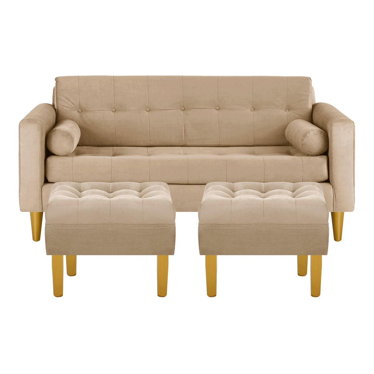 BODEVIR - Sofa Retro 3C+2 Pouf Felpa 01 Beige