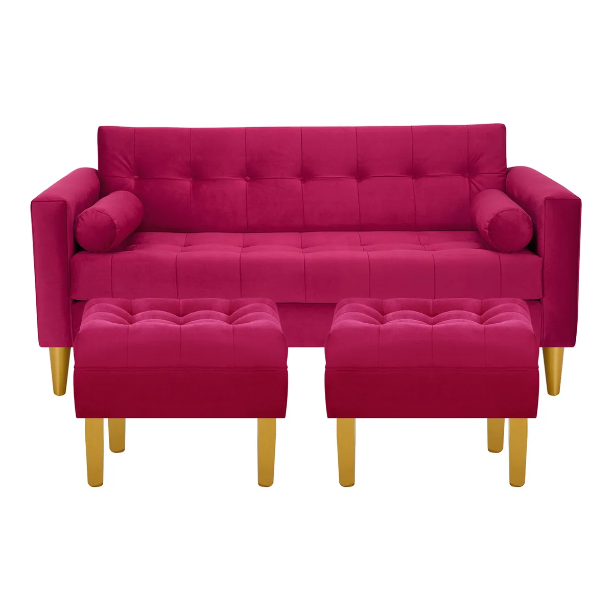 BODEVIR - Sofa Retro 3C+2 Pouf Felpa 01 Burdeo
